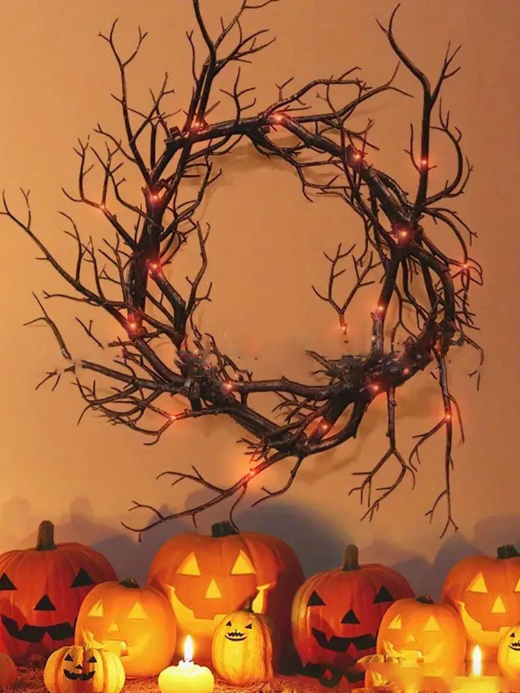 Halloween Wreath Dead Branch Spooky Holiday Decoration Black Twig Wreath