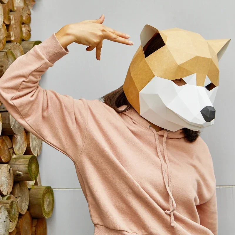 3D แม่พิมพ์กระดาษ Shiba Inu Husky Head Mask, หมวกสัตว์, คอสเพลย์ฮาโลวีน Prop, ผู้หญิงและผู้ชาย, บทบาทเล่น, DIY Craft