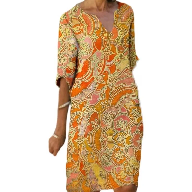 تنورة صيفية غير رسمية مطبوعة Dr مقاس كبير للنساء في الشارع Sle مستديرة Ne خصر فضفاض طويل Sve متوسط الطول H قرد