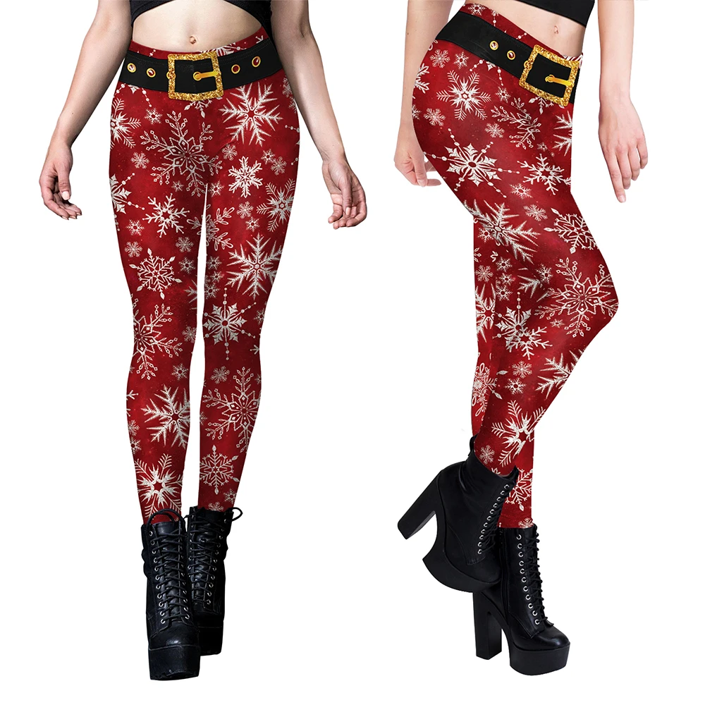 Legginsy damskie na Boże Narodzenie 2025, seksowne, z wysokim stanem, obcisłe, do ćwiczeń, z nadrukiem, elastyczne spodnie.