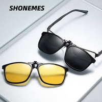 SHONEMES Clip On Polarized Sunglasses Flip Up Night Vision Eyewear Outdoor UV400 Driving Shades Black Mirror Blue for Men Women