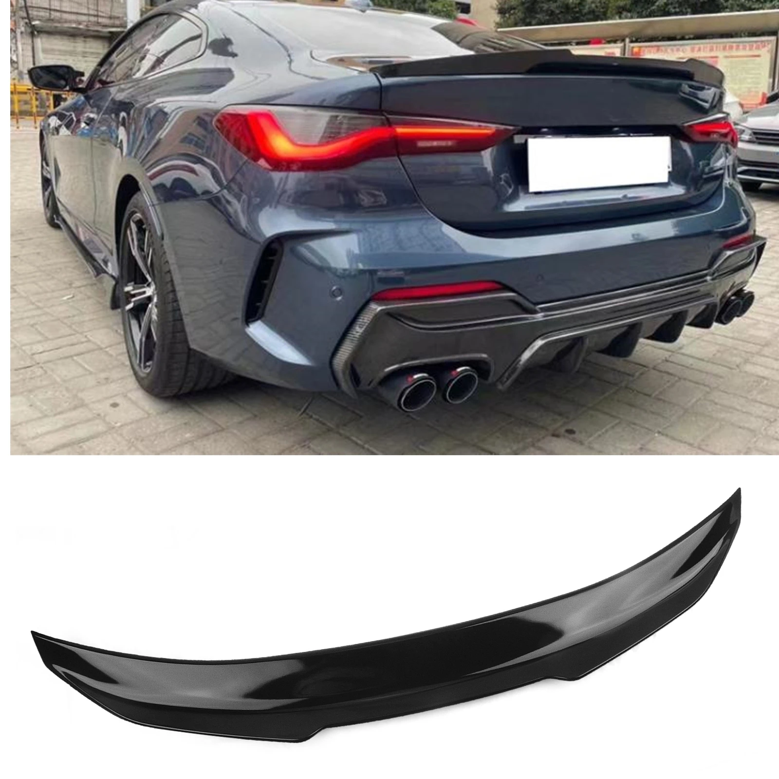 

PSM Style Rear Trunk Lid Spoiler Wing Lip Carbon Fiber Look/Gloss Black For BMW 4 Series G22 Coupe G82 M4 2021-2024 Coupe 2-Door