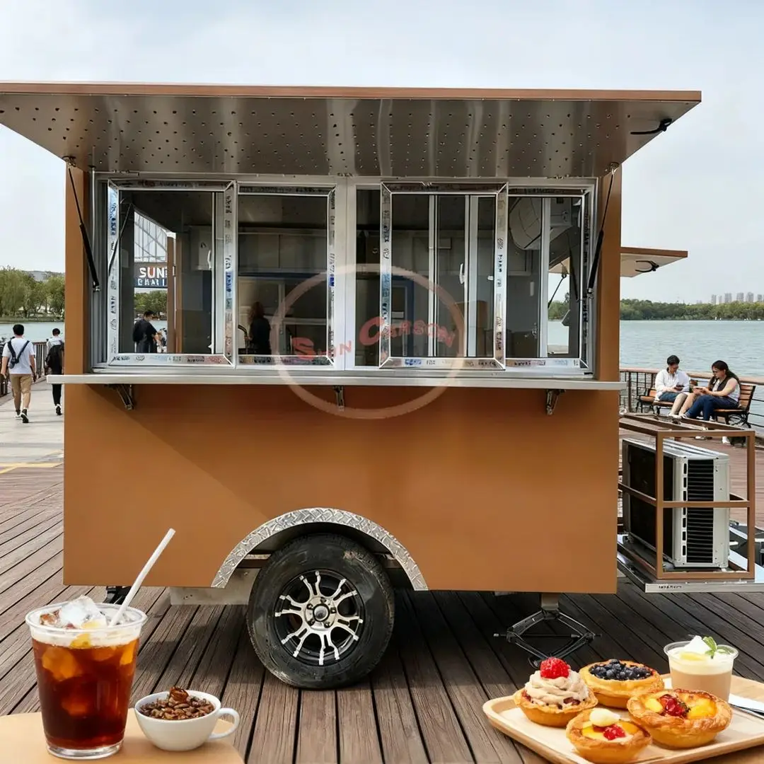 

Fiberglass Mobile Food Truck - Fully Equipped Catering Trailer with Kitchen Sink And Storage for Business Use