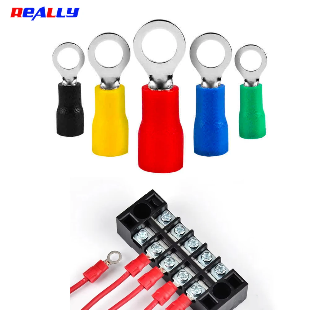 Ring Terminals 100PCS RV1.25-3/4/5/6/8/10/12 Insulated Brass 0.5-1.5mm² AWG 18-16 Cable Lugs 3-12mm Screw Hole Wire Connectors