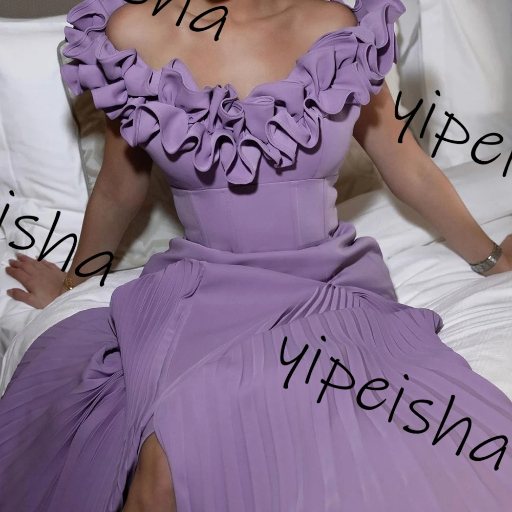 Purple elegant Exquisite Customized Prom Dresses off the shoulder Draped A-line Dresses Middle Slit Ruched Evening Party Dresses