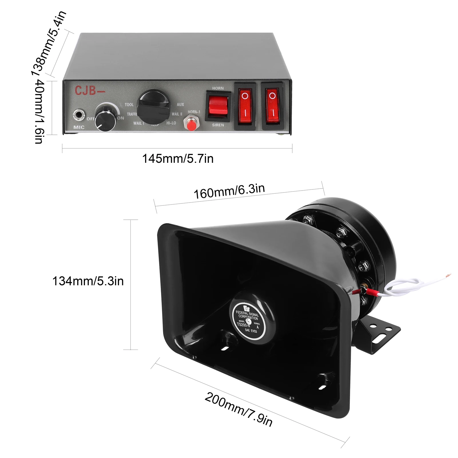 Alarma de advertencia fuerte para coche, Kit de bocina de sirena de emergencia, sistema electrónico de PA con micrófono de mano, 12 V, 200W, 9 tonos
