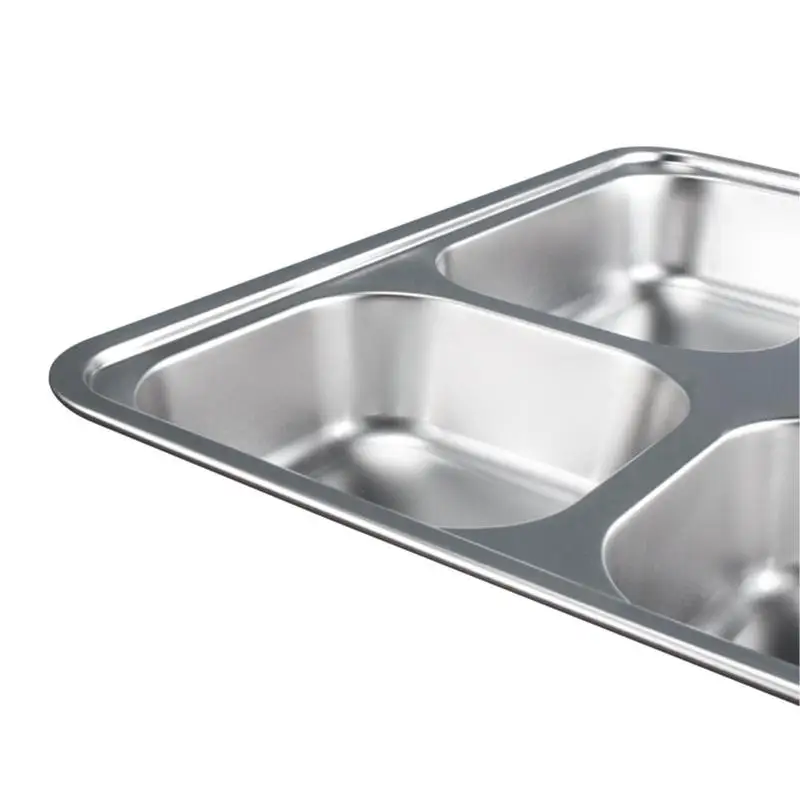 Steel Rectangular Divided Plates 4 Compartment Stainless Steel Divided Plate 3 Sections Food Trays Diet Food Control Compact As