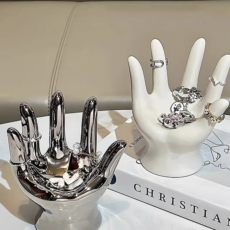 Ceramic Palm Storage Rack Jewelry Box Dressing Table Jewelry Tray Decorative Tray Earrings Ring Organizer Storage Holder Shelf