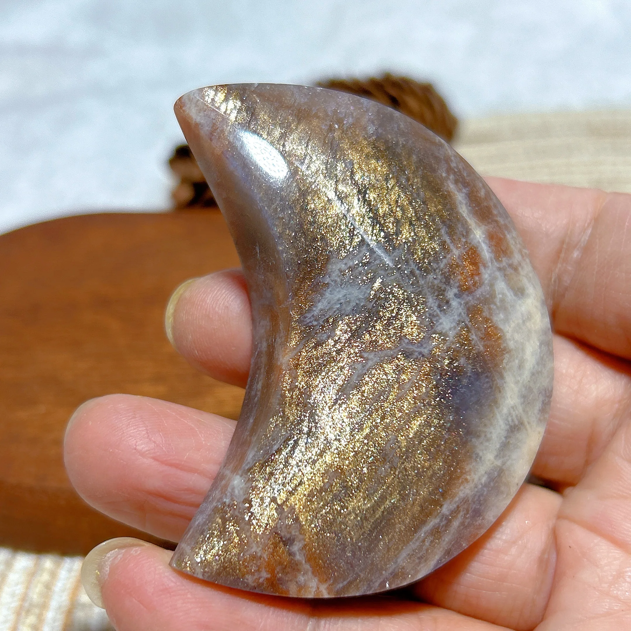 حجر القمر الكريستالي الطبيعي عالي الجودة مع حجر الشمس والقمر والأحجار الكريمة الزرقاء للشفاء المصقول والطاقة المعدنية ديكورات المنزل هدية #3