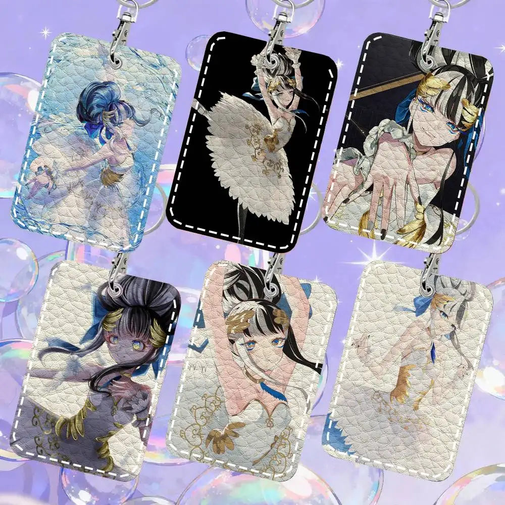 Takt Op Anime Swan Lake Card Case Keychain Access Card Bag Key Tag Ring Leather Card Holder Key Ring Access