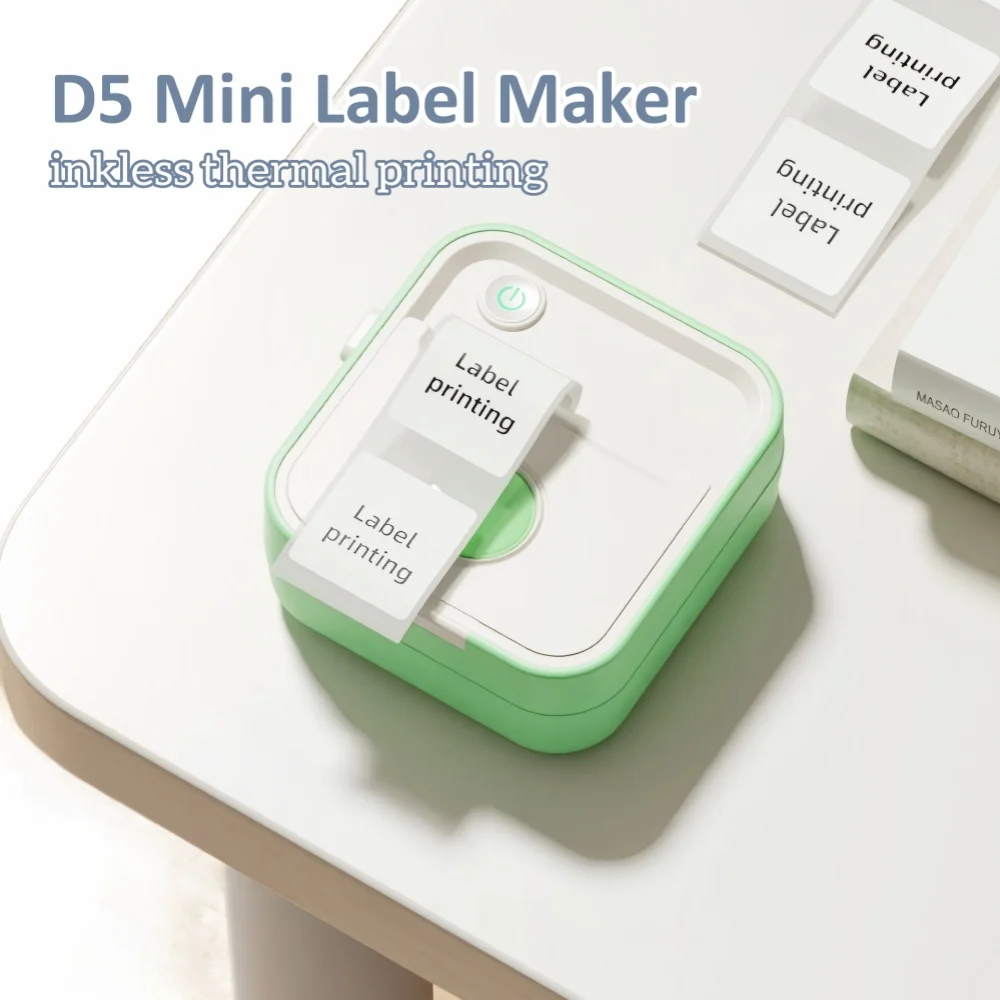 New D5 Label Printer Inkless Thermal Label Maker 12-57mm Paper Adjustable Sticker Pocket Mini Printer for Code Tag Journal