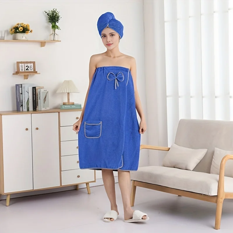 ชุดสุภาพสตรี 2 ชิ้น (หมวกอาบน้ําผ้าเช็ดตัว), ผ้าเช็ดตัวสวมใส่ได้พร้อมกระเป๋า, เสื้อคลุมอาบน้ําปรับได้นุ่มพิเศษ, ห้องน้ําชายหาด Sw