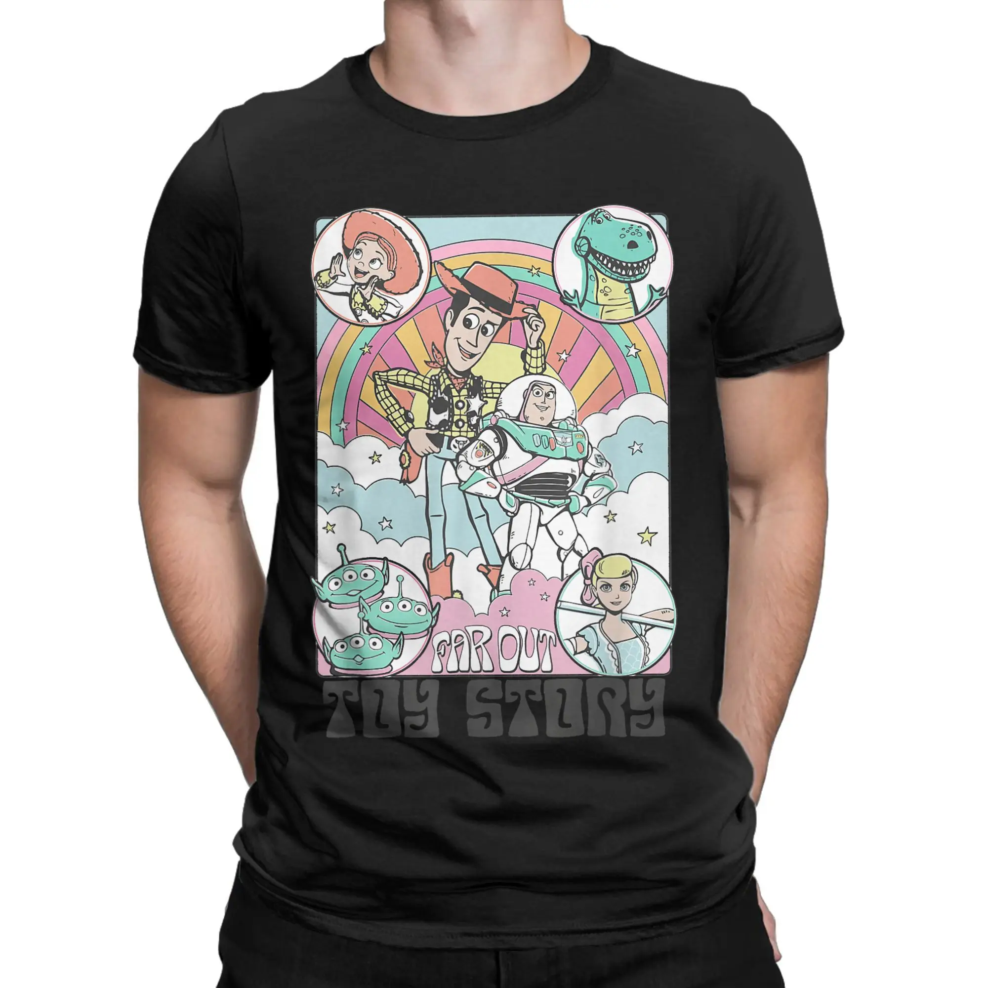 Toy Story-Camiseta con póster Vintage de colores Pastel para hombre, camisetas Retro Y2K de algodón 100%, camisetas Harajuku con cuello redondo, baratas