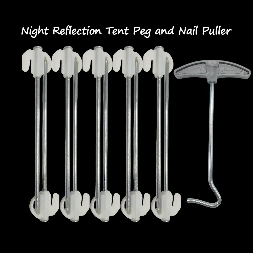 10Pcs 20cm Night Reflection Tent Stakes and 1 Nail Puller Outdoor Camping Tent Pegs For Patio Garden Tent Stake Beach Canopy