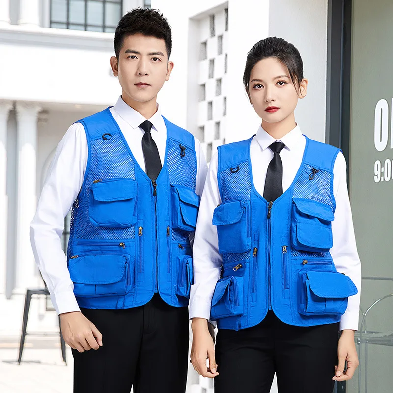 

Men Outdoor Vest Multi-pocket Solid Color Fishing Director Reporter Work Waistcoat Photography Casual Vest Jacket Male Work Vest