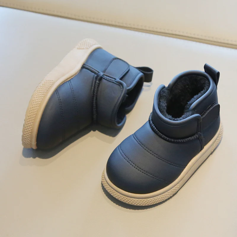 الأطفال أحذية الثلوج موجزة نمط أفخم مكتنزة الشتاء الاطفال قصيرة التمهيد بلون الانزلاق على للجنسين الكلاسيكية الفتيان الفتيات الأحذية #4