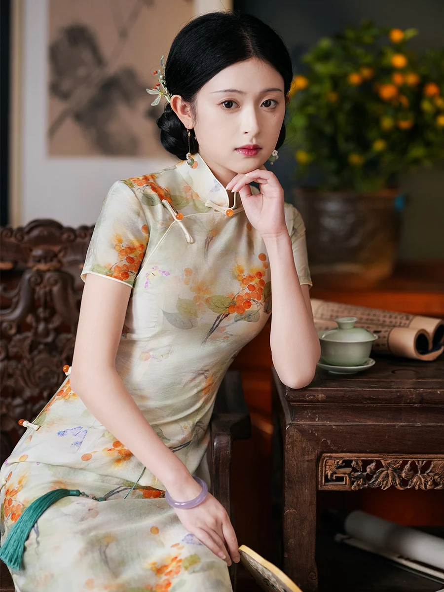 

Young Chinese Style Girls Lived during the Republic of China Floral Cheongsam Summer New Gentle Elegant Slimming Dress