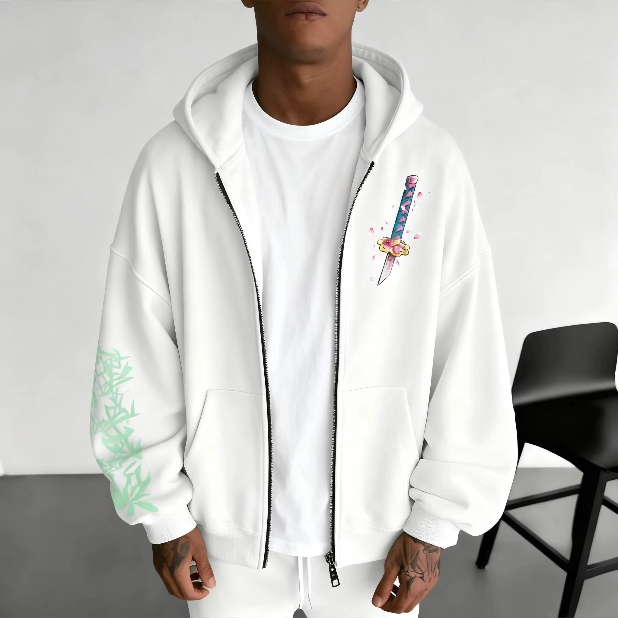 Autumn_Winter New Demon Slayer Anime Men's Zipper Hoodie Collection Kanroji Mitsuri Printed Casual Loose Sports Sweater Top