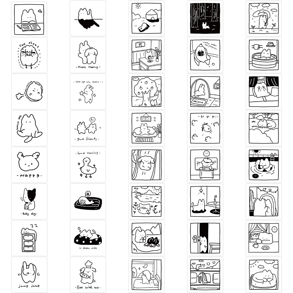 40PCS Black and white simple strokes cute cat graffiti Stickers for DIY Luggage Laptop phone Stickers