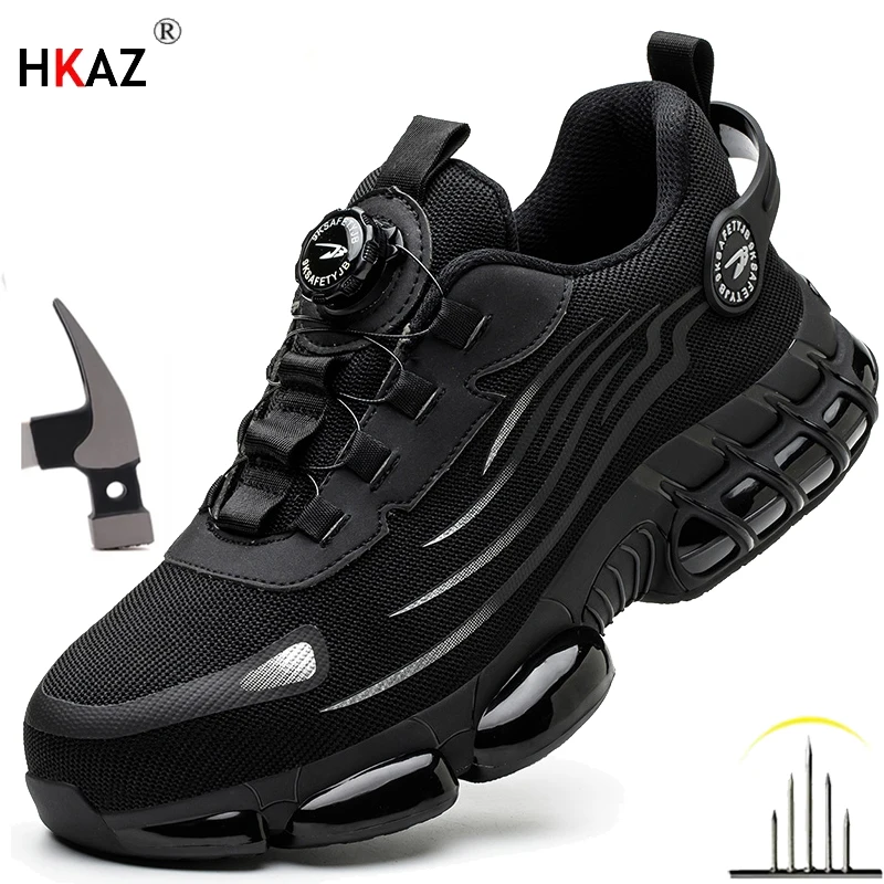 Rotating Button New Safety Shoes Men Anti-smash Anti-puncture Work Shoes Fashion Men Sport Shoes Security Protective Boots Men