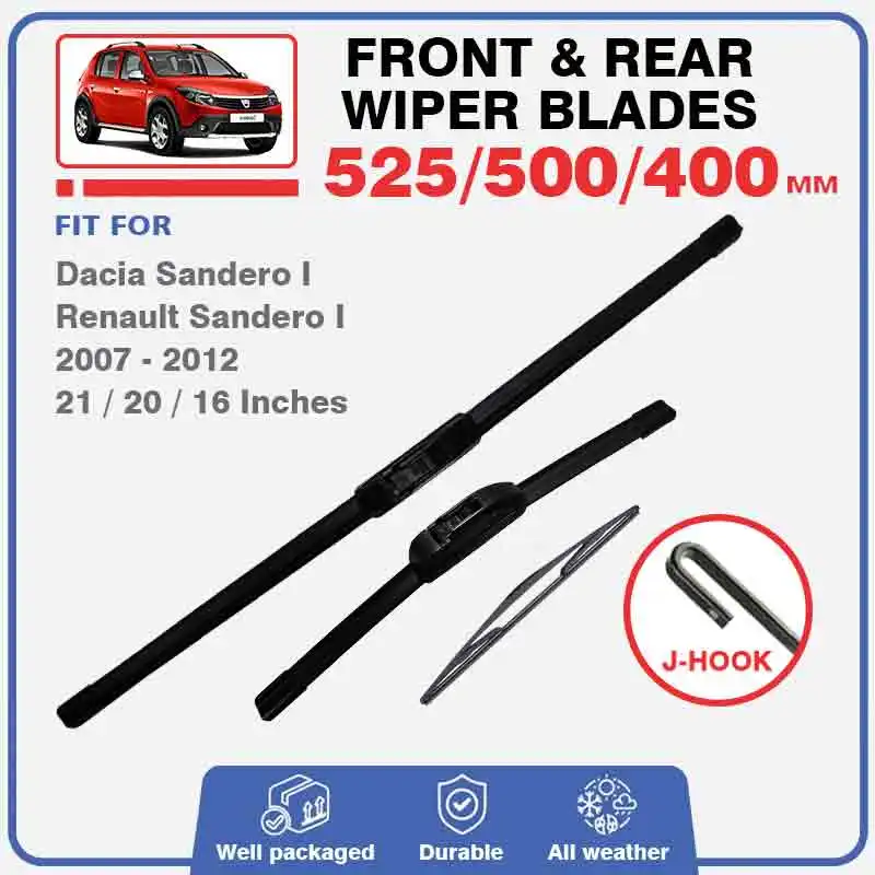 Car Front Rear Wiper Blades For Dacia Renault Sandero 1 MK1 2008 - 2012 Windshield Windscreen Window Rain Brushes 21