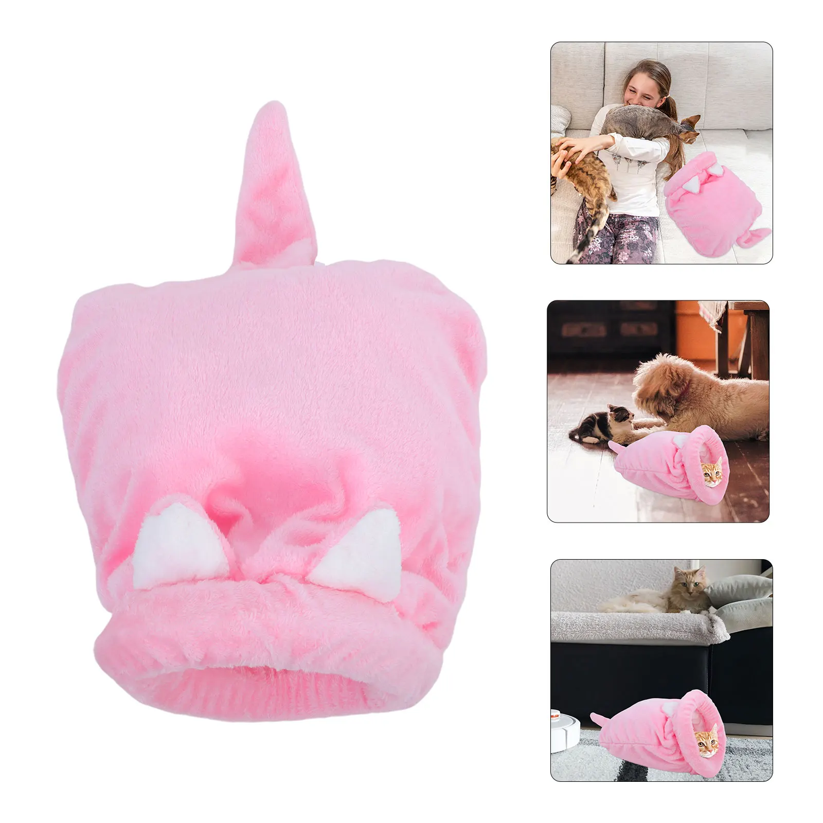 

Pet Sleeping Cat House Bed Snuggle Sack Nest Mat Large Cold Weather Pink