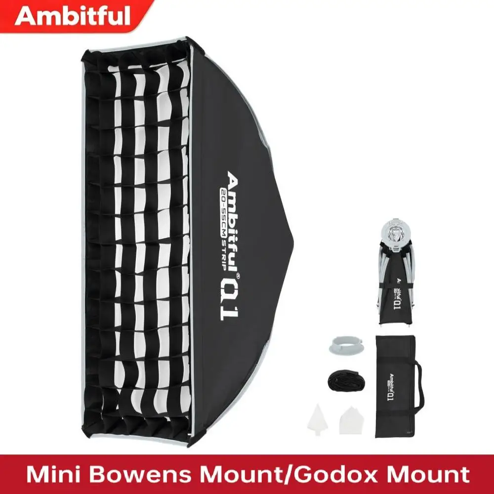 Ambitful 35x45cm Q1 Strip Softbox Mini Quick-Setup with Grid for Bowens/GODOX Mount Compatible with GODOX Forza 60 Series YN150