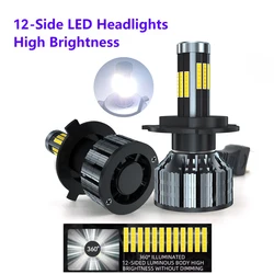 2PCS 4 6 8 10 12sides Led 12V H11 H7 14000LM HB3 9005 HB4 9006 H4 Led Headlight Bulb Canbus 120W 3D 360 degree Super Auto Lamp