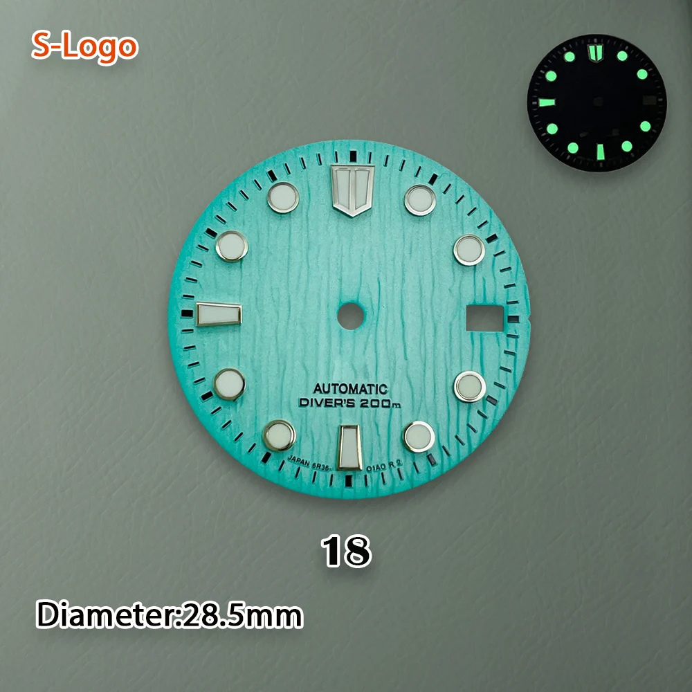 Quadrante da sub con logo S da 28,5 mm adatto per movimento NH35/NH36/4R/7S verde luminoso strumento di accessori per la modifica dell'orologio di alta qualità