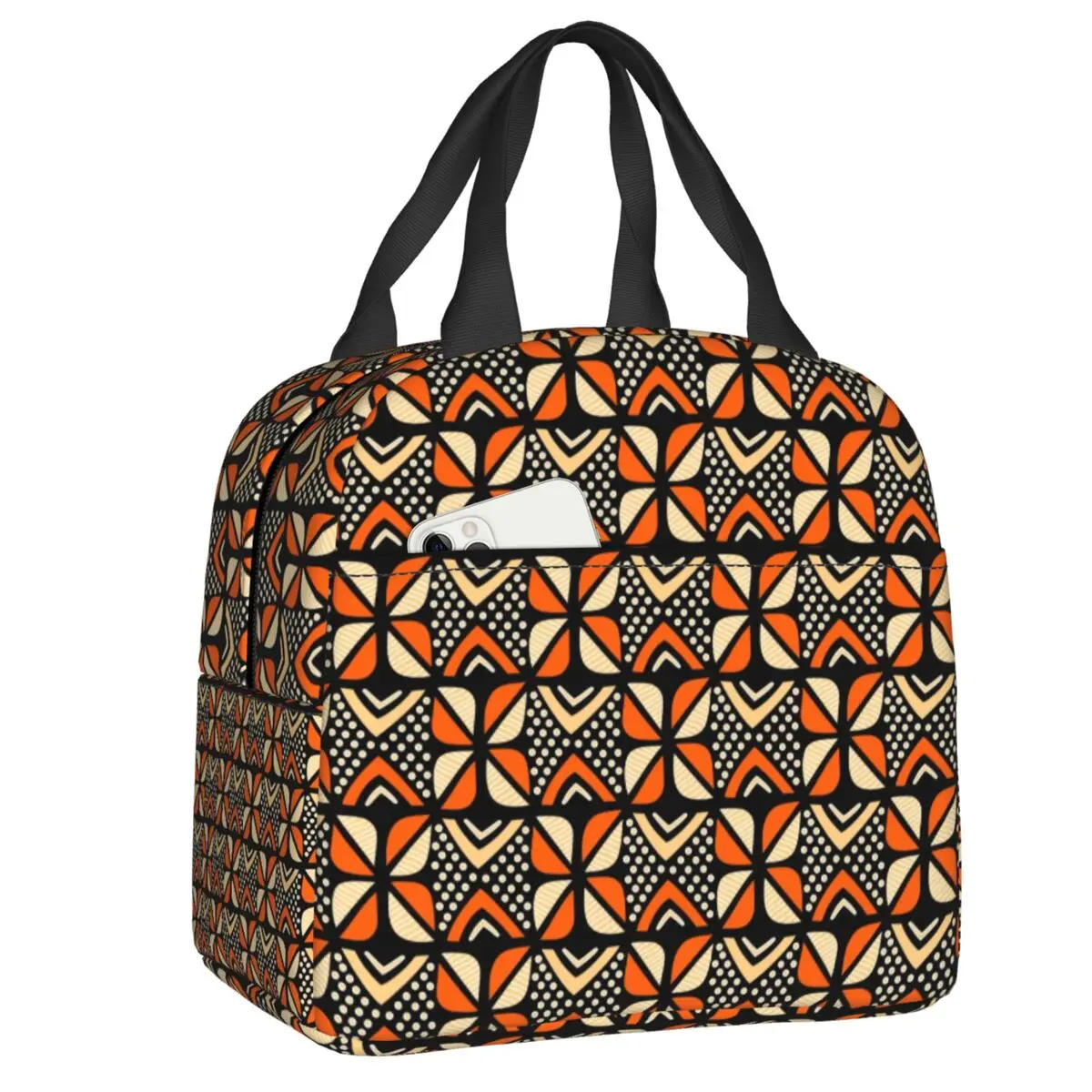 Custom African Ethnic Ankara Geometric Art Lunch Box Thermal Cooler Food Insulated Lunch Bag Resuable Picnic Tote Bags