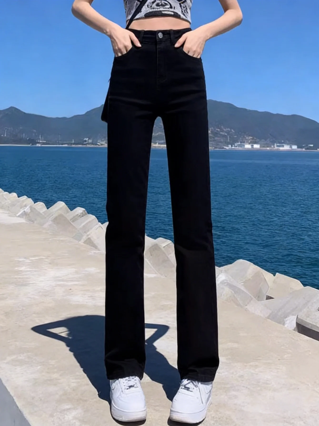 Black Slim Fit Man Jeans Drip Y2k Unisex Original Basic Denim Wear No accessories or belts included