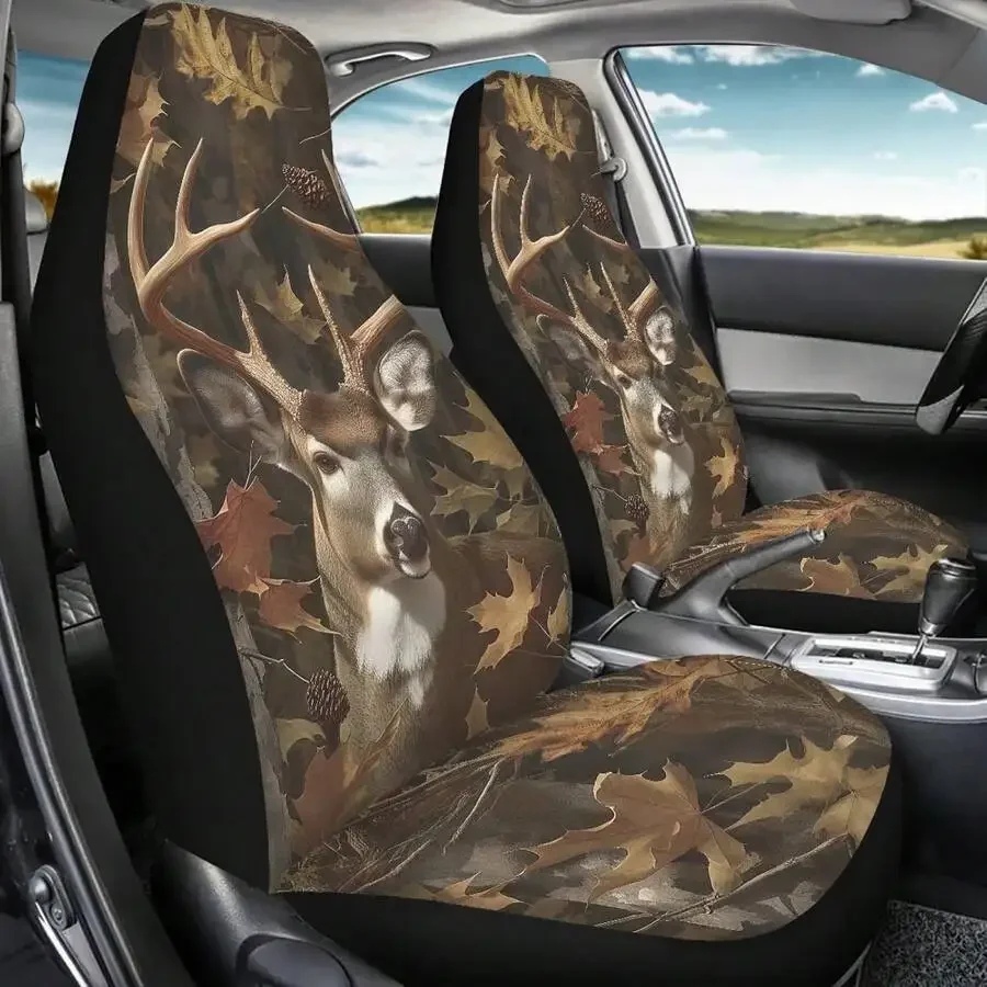 

Deer Camouflage Car Seat Covers Universal Fit High Back Non-Slip Automotive Interior Set