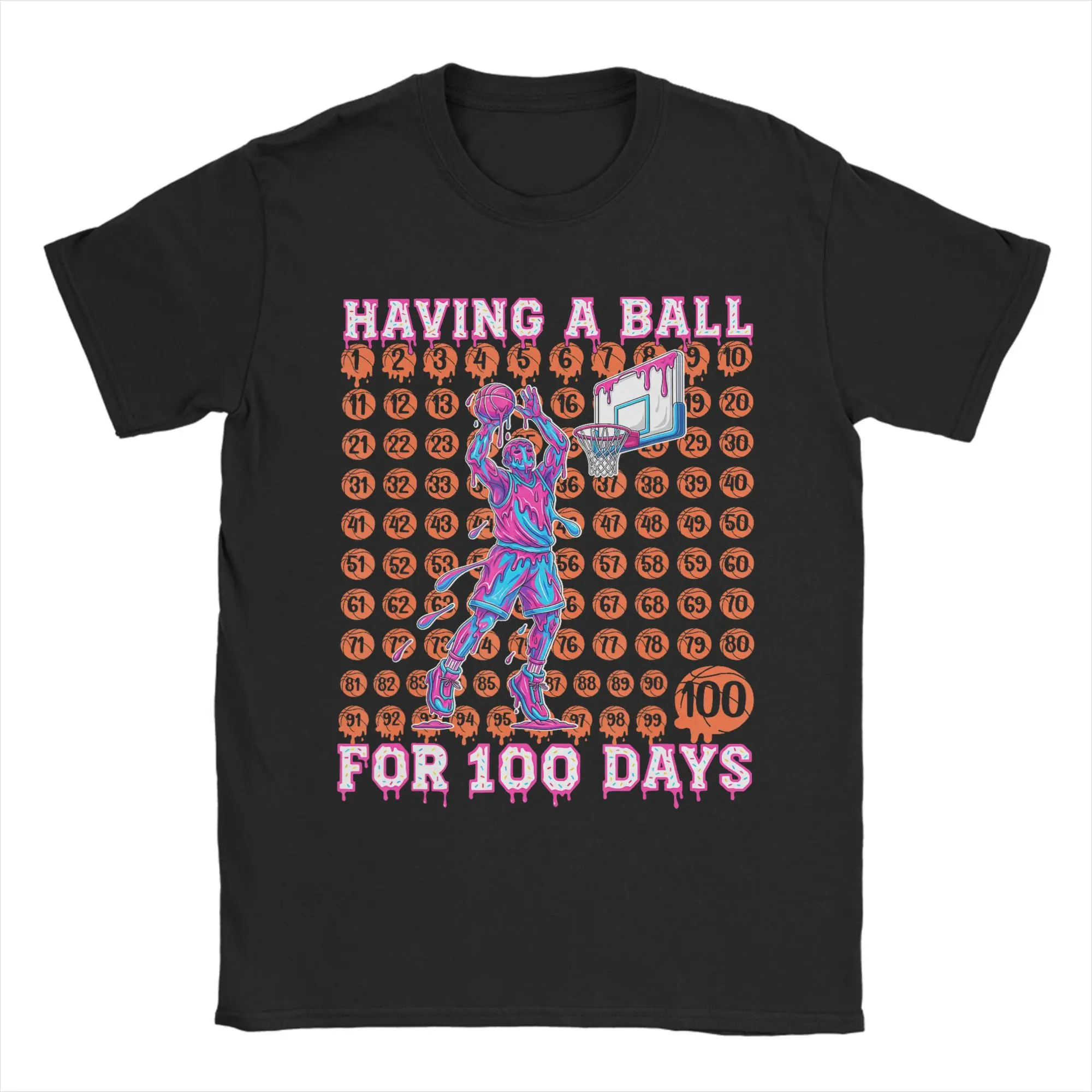 

100 Days of School 100th Day Balls Basketball T Shirts Vintage Tee Shirt Short Sleeve O Neck T-Shirts Cotton Plus Size Clothes