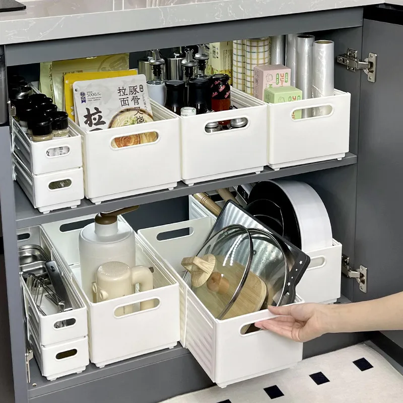 Drawer Style Retractable Desktop Snack And Miscellaneous Kitchen Organizer Box Stacked Design Cabinet Storage Bins