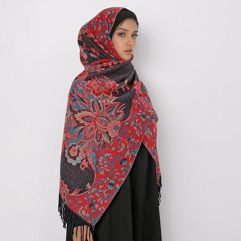 2024 Fashion Ethnic Style Women Paisley Jacquard Scarf Thick Cashmere Classic Tassel Shawl Warm Neck Winter Wrap Pashmina Floral