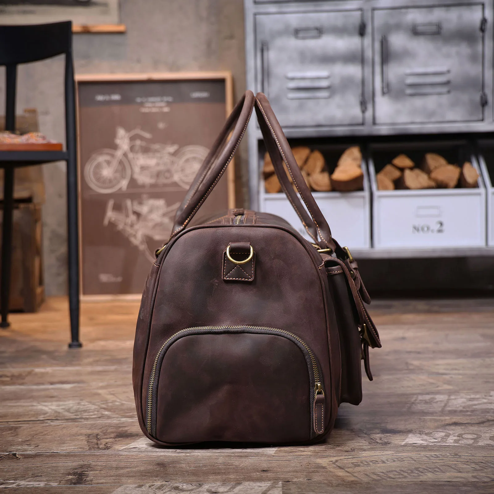 S.WORKER Vintage Echtleder-Reisetasche aus Crazy-Horse-Rindsleder, handgefertigte Weekender-Tasche, Sporttasche – Detail 18