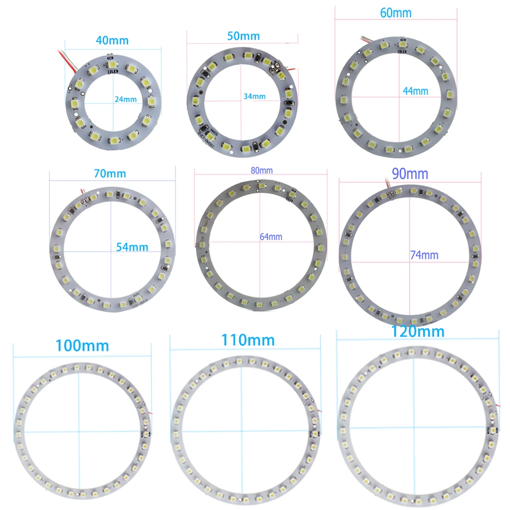 YM E-Bright 2 PCS Angel Eye 50MM 1210 15 LEDs 3528 5CM Halo Rings 12V DC 15 SMD For Car Lights Headlight Cold White