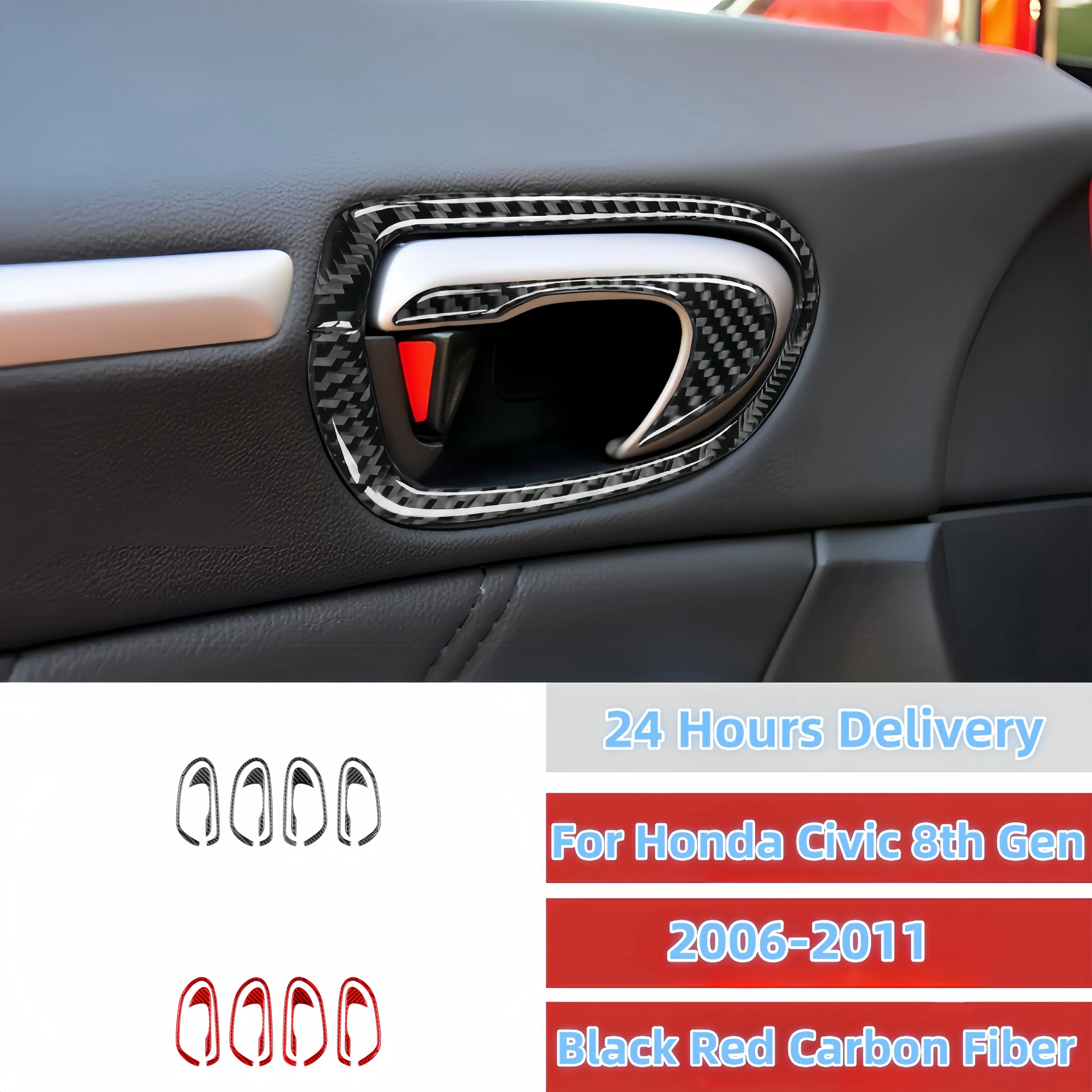 

For Honda Civic 8th Gen 2006 2007 2008 2009 2010 2011 Accesorios Carbon Fiber Car Interior Door Handle Frame Cover Trim Stickers