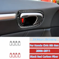 For Honda Civic 8th Gen 2006 2007 2008 2009 2010 2011 Accesorios Carbon Fiber Car Interior Door Handle Frame Cover Trim Stickers