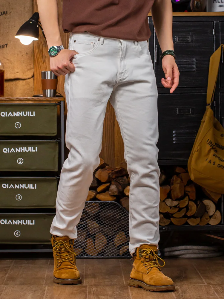 

Белые хлопковые джинсы в американском стиле ретро, мужские весенне-летние прямые повседневные брюки, дышащие, удобные, модные