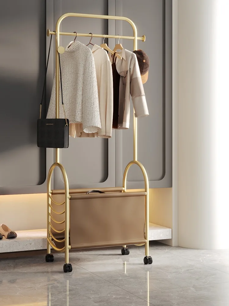 

Light Luxury Clothes Hanger Bedroom Floor Hanger Clothes Hanger with Wheels, Movable Corner Clothes Hanger, Multi functional Hou