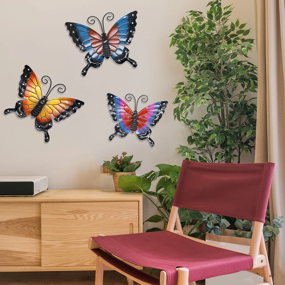 

Iron Butterfly Pendant Wall Art Decor Wall Hanging Decoration Home Ornament Garden Metal Craft Vivid Colors Home Ornament