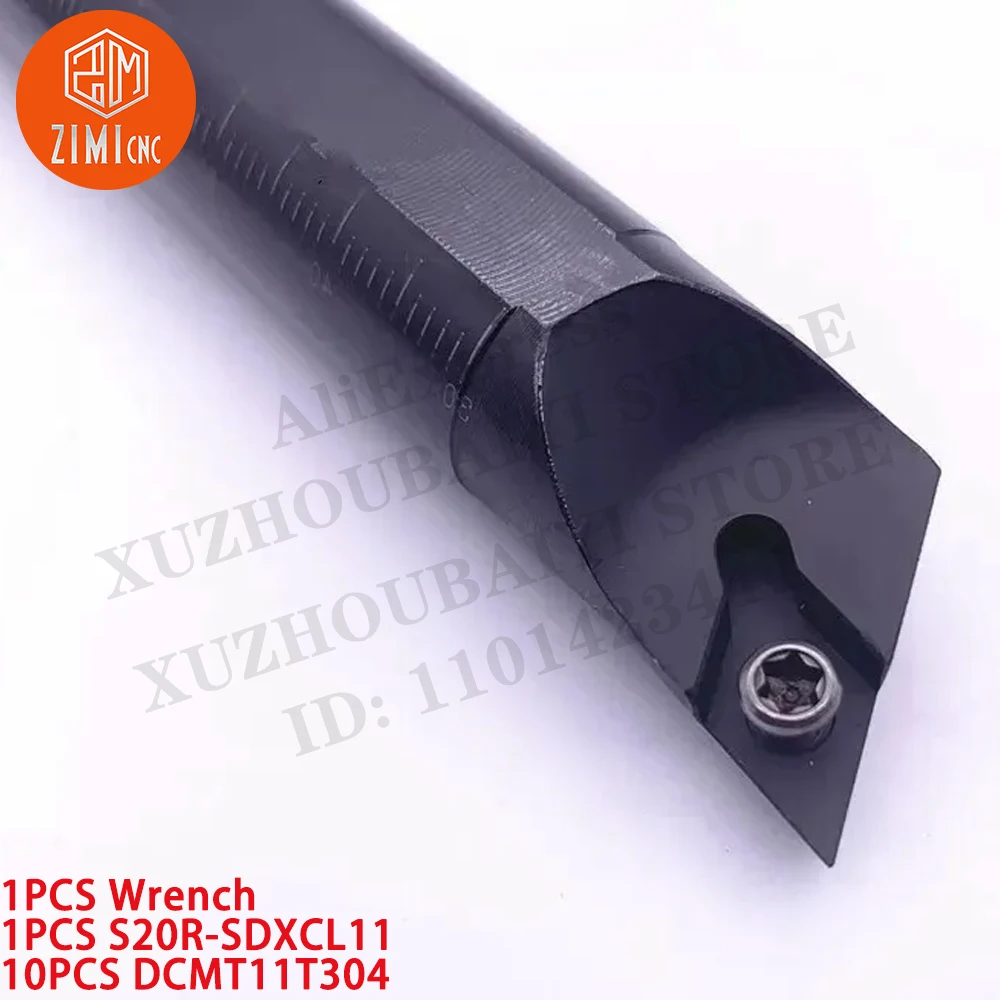 1PC S20R-SDXCL11 Left hand External Boring Bar Tool Holder +10PC DCMT11T304 Inserts Carbide Inserts CNC metal lathe cutting tool