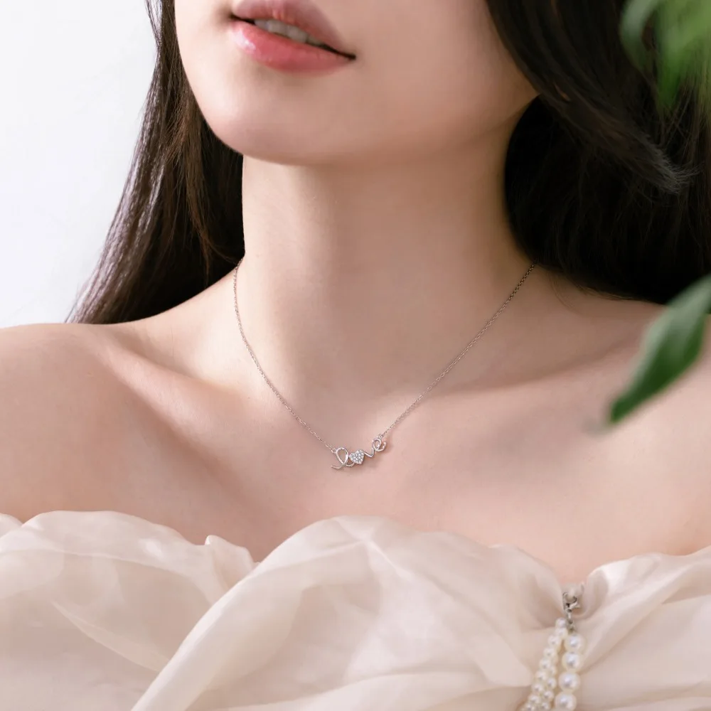 XUYUANFEN Live Stock S925 Sterling Silver Necklace Women's Instagram Style Elegance English Letter Pendant Zircon Neckpiece