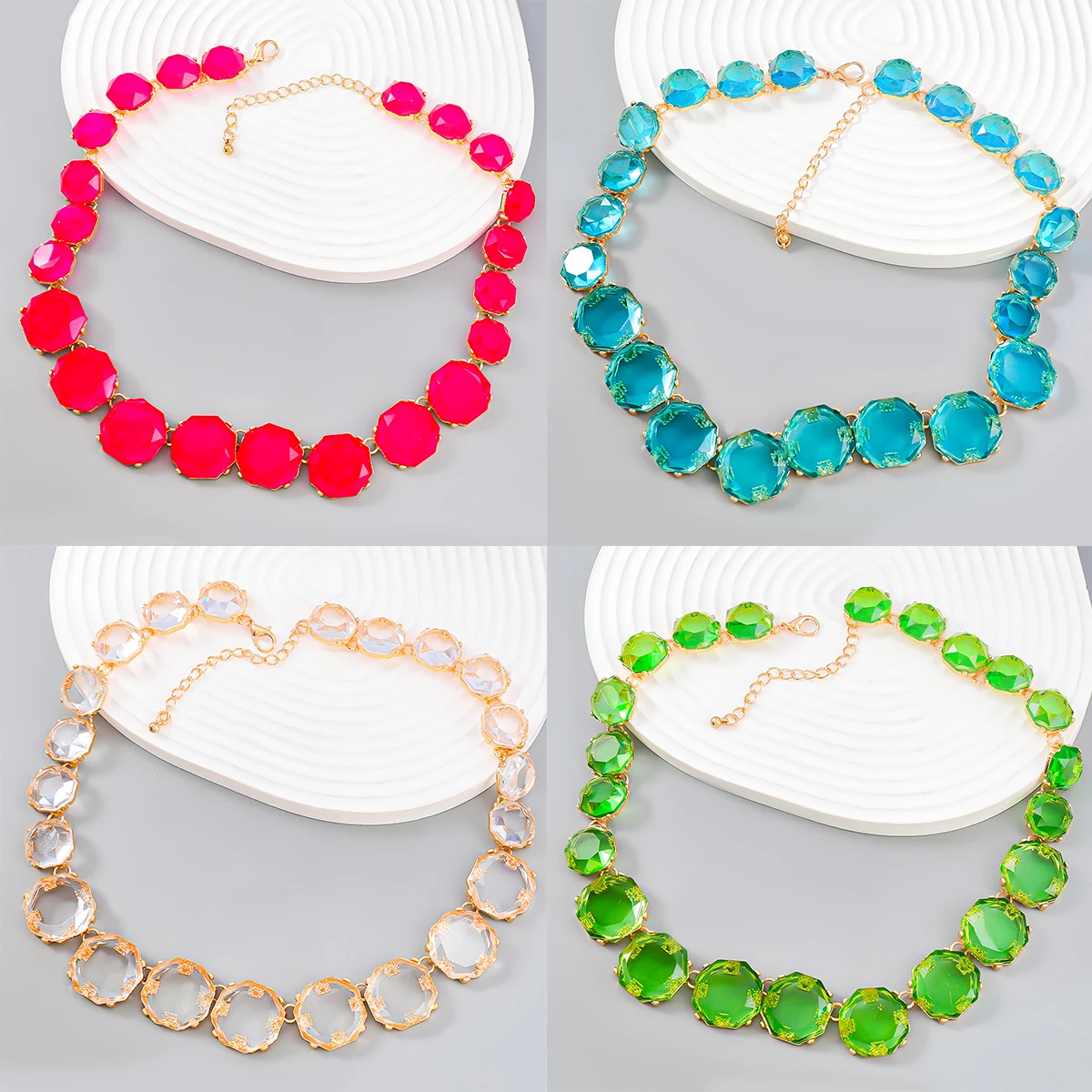 Boho Statement Big Colorful Acrylic Resin Stone Chunky Chain Necklace for Women Choker Accessories