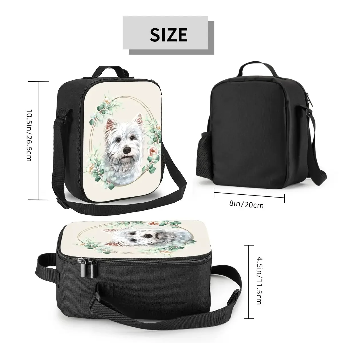 West highland branco terrier cão em floral ouro grinalda isolado almoço saco westie amante do animal de estimação refrigerador térmico bento caixa praia viagem