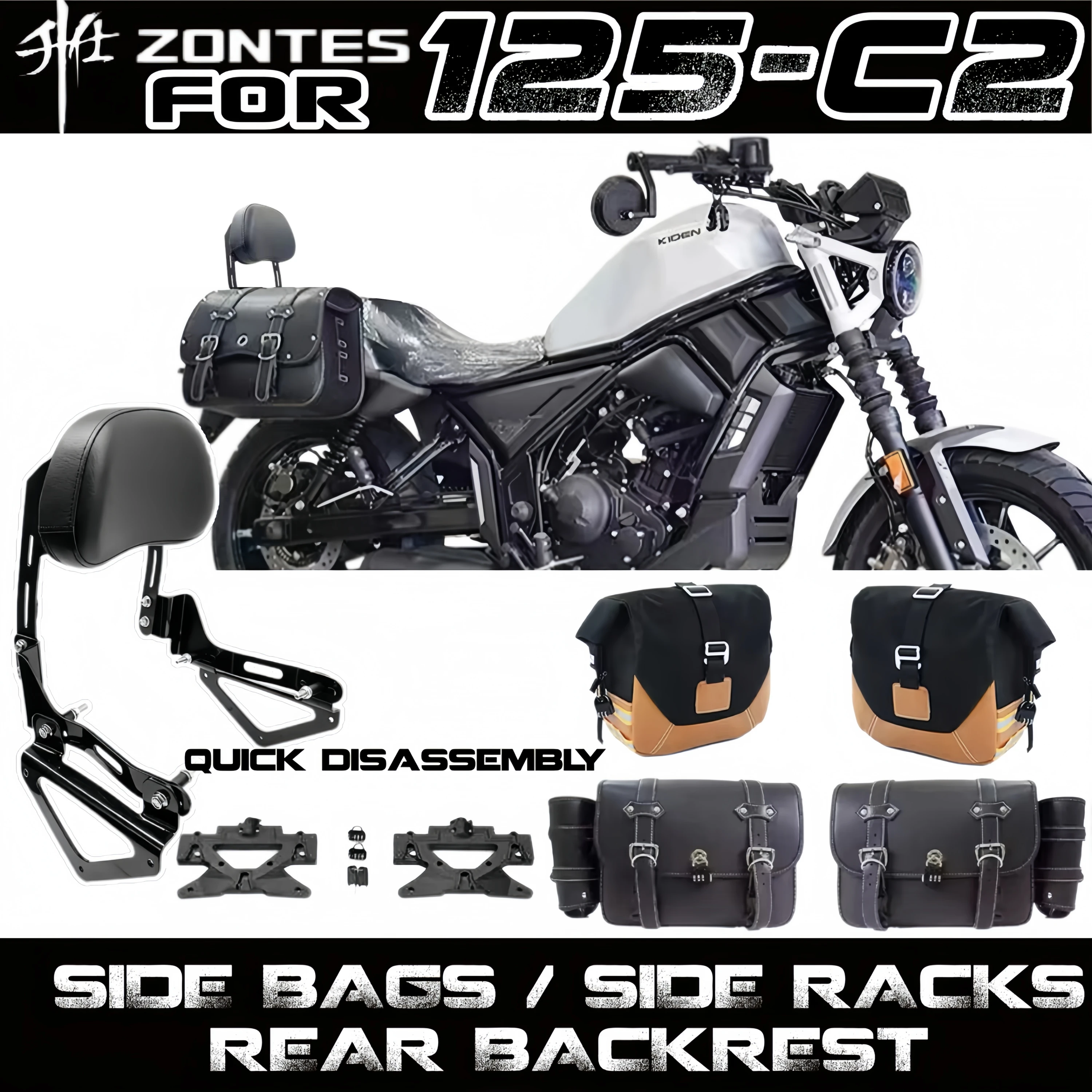 Para ZONTES C2 125-C2 200C2 125C2 C2 Respaldo del Pasajero, Respaldo Trasero, Soporte para Alforjas, Cajas Laterales, Compartimento de Equipaje