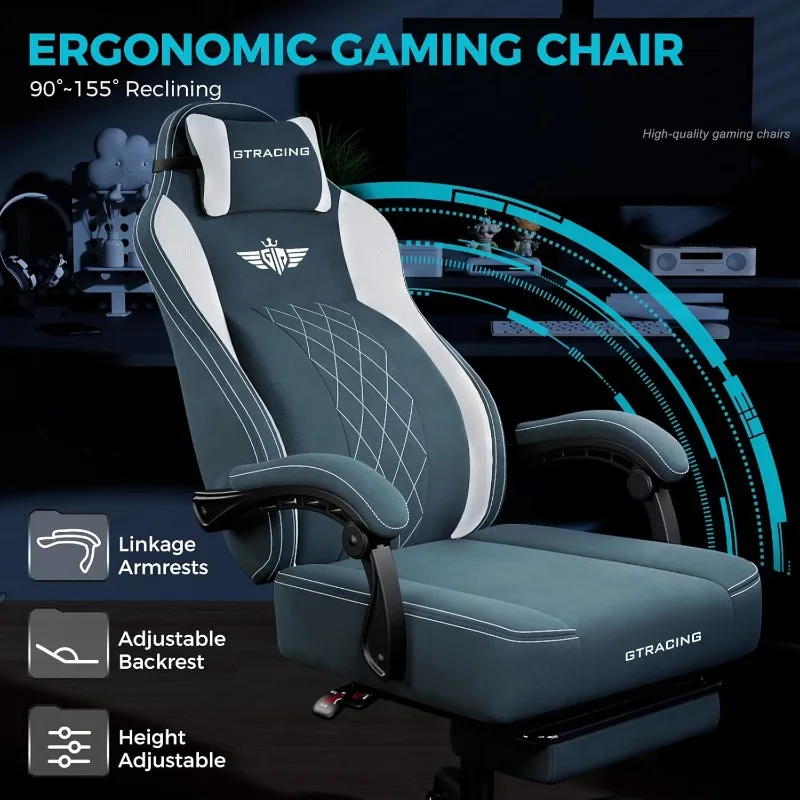 Sedia da gioco grande e alta Sedia da computer in tessuto traspirante con forte supporto lombare, comode sedie da ufficio con P