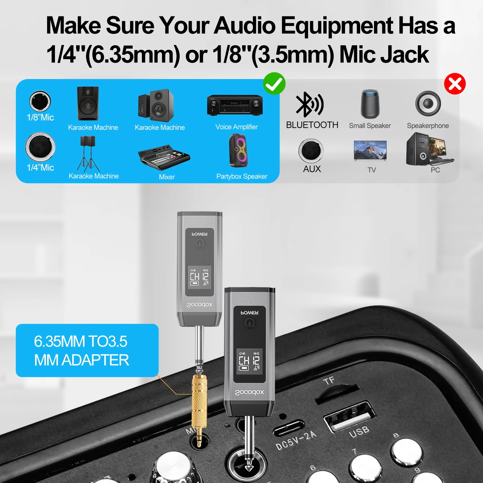 UHF Wireless Microphone System - Karaoke Microphones,160ft Range,High-Fidelity Sound,Compatible with PA Systems and Events