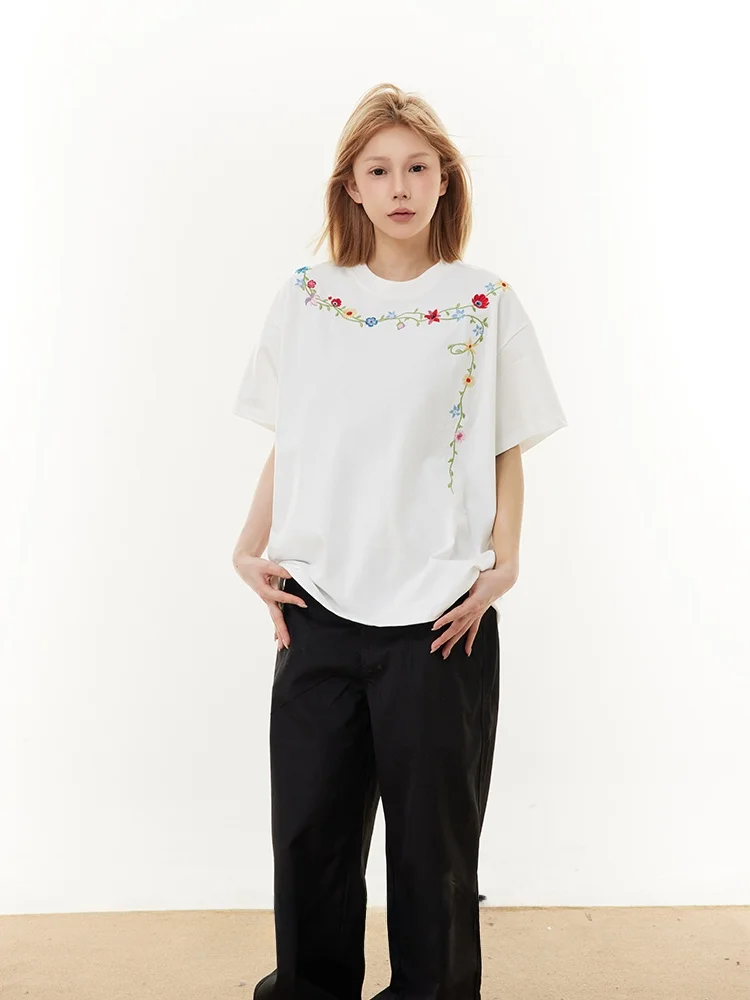 

Suichao American Sle ort Sve T-irt Embroidered Heavyweight ex Hip Hop Street Couple f Sve Nelaces